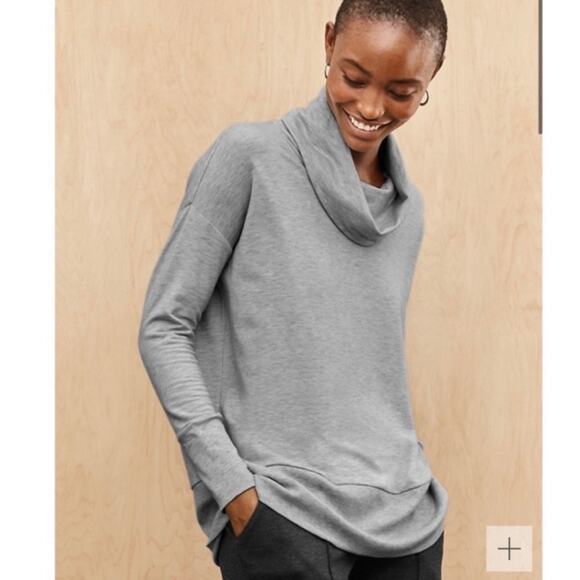 Garnet Hill Size L Gray Heathered Cowl-Neck Tencel Tunic Top Neutral Gorpcore - Picture 3 of 10